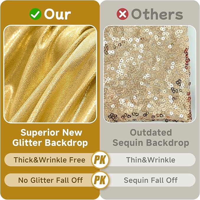 10ftx10ft Thick Gold Glitter Backdrop Curtain Panels for Parties, Wrinkle Free Sequin Sparking Photo Backdrop Drapes, 2 Panels 5x10ft Shimmer Back Drop Cloth for Wedding Birthday Photography