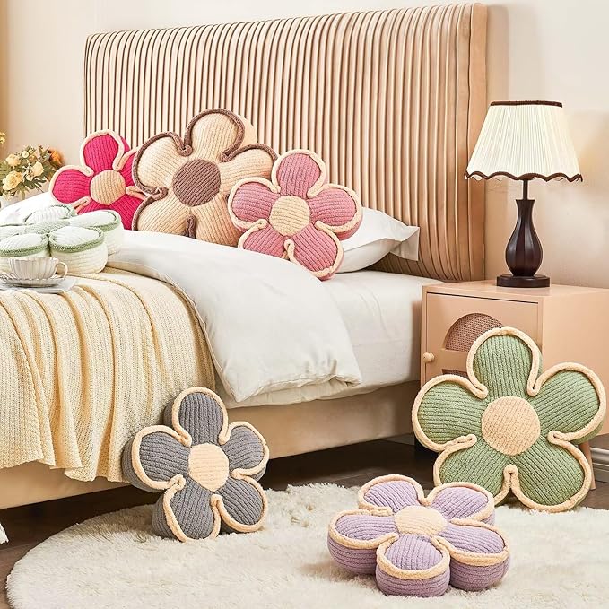 Flower Pillow - Soft Shaped Floor Cushion, Decorative Throw Pillow, Cute Seating Cushion, Room Decor Plush Pillows for Sofa Couch Bed (17.7 Inch, White)