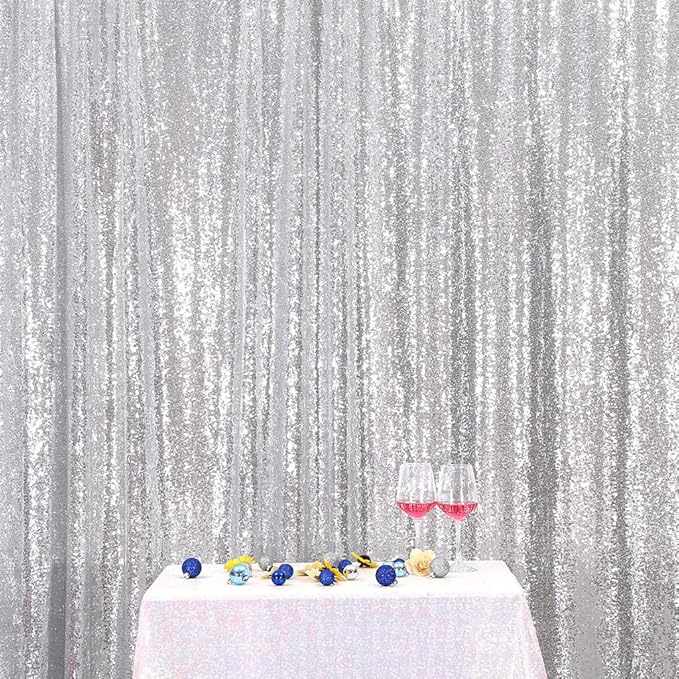 Eternal Beauty Silver Sequin Backdrop, 6x6 Ft Glitter Background Curtains for Shimmer Photography Party Wedding Birthday Back Drop Decor