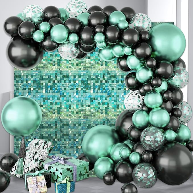 24PCS Light Green Shimmer Wall Backdrop, Laser Square Sequin Photo Backdrops Panel, Glitter Wall Background for Birthdays, Weddings, Christmas, Engagements, Disco Bachelorette Party Decor (4FTx6FT)