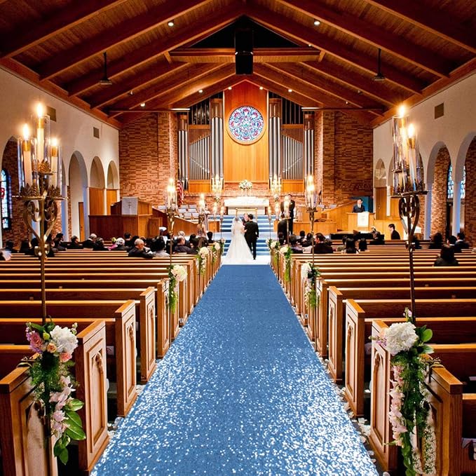 Aisle Runner 4 x 15 Ft Baby Blue Sequin Rectangular Indoor Decor
