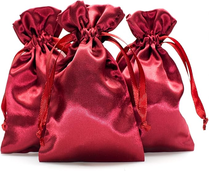 Gift Bags, Burgundy Satin Drawstring, 5 x 8 Inch, Pack of 50