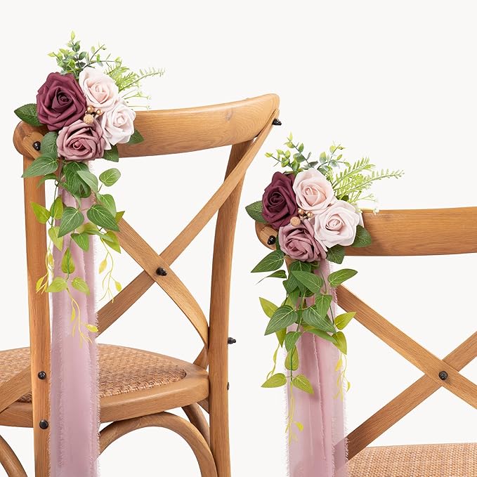 Artificial Pew Flowers Set of 10 Mauve Wedding Aisle Chair Decor