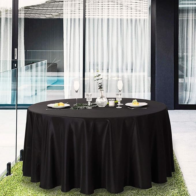 Tablecloths, 120 Inch Round Black Polyester, Pack of 6