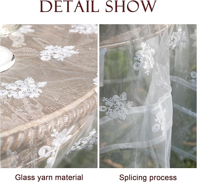 patdrea Designer White Lace Elegant Tablecloth for Square Tables,Vintage Tulle French Romantic Knitted Embroidered Overlay Tablecloths Decor for Kitchen Wedding Banquet,63"*63"