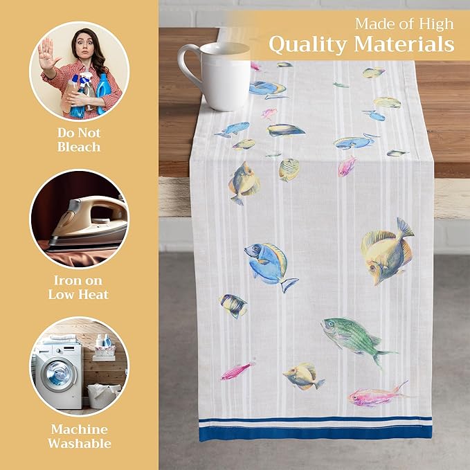 Maison d' Hermine Table Runner 100% Cotton Double Layer Table Runners 108 inches Long Decorative for Home Kitchen Dining Party Baby Shower Wedding Bridal Shower Spring Summer (Poisson, 14.50" x 108")