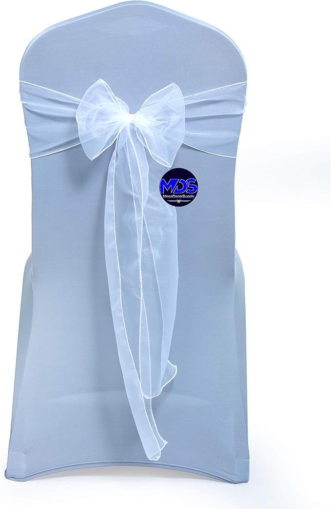 MDS Pack of 50 PCS Organza Chair Sashes Wider Dining Chair Bows Ribbon Tie Back for Wedding Party Birthday Bridal Shower Reception Event Banquet Home Chair Cover Decoration - White