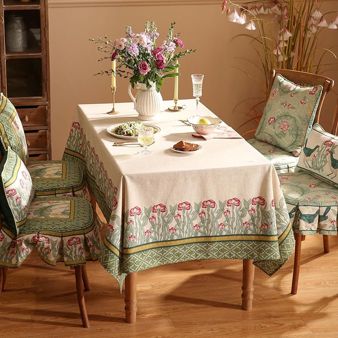 Rectangular Tablecloth 63x102 Inch Polyester Linen Blend Cecilia D Green