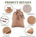 Burlap Gift Bags 100 Pack, 4 x 6 Inch Drawstring with Kraft Tags