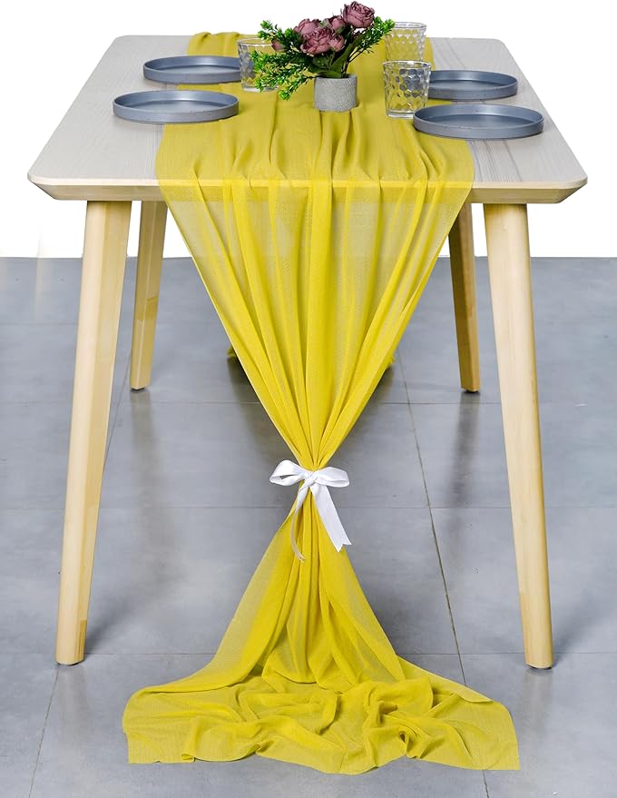 MDS Halloween Chiffon Table Runner - 5 Pack, 29 x 170 Inches, 14ft Each - Sheer Spooky Table Runners for Haunted House Parties, Trick-or-Treat Tables, Witchy Décor, Wedding & Events - Yellow