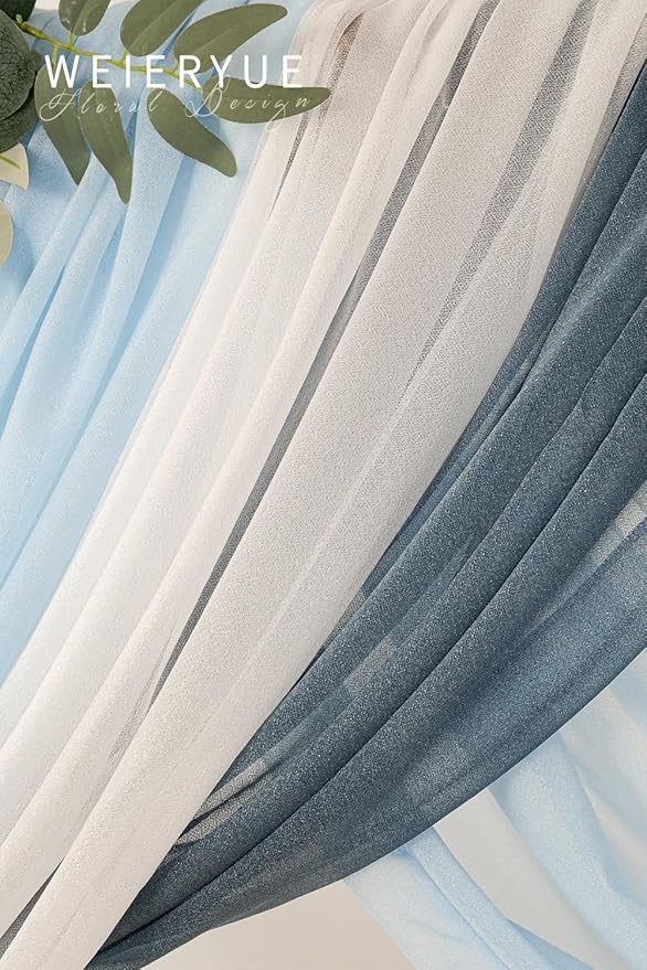 Deluxe Blue Artificial Wedding Arch Flowers with Drapes Kit-Pack of 5, 2pcs Flower Arrangements 3pcs Hanging Sheer Drapes Blue Ceremony Arbor Reception Backdrop Rose Floral Decorations.
