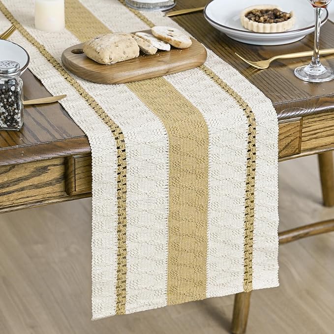 Artoid Mode Burlap Brown Farmhouse Woven Rustic Table Runner, Seasonal Holiday Hollow Kitchen Dining Table Decoration for Home Party Decor 12x48 Inch