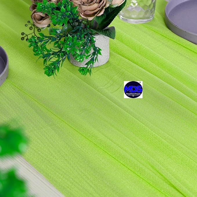 MDS Halloween Chiffon Table Runner - 20 Pack, 29 x 120 Inches, 10ft Each - Sheer Spooky Table Runners for Haunted House Parties, Trick-or-Treat Tables, Witchy Décor, Wedding & Events - Parrot Green
