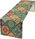 Bohemian Patchwork Table Runnerboho Colorful Tile Patchwork Indian Floral Print Table Runner for Home Kitchen Indoor Outdoor Party Wedding Decor, 13x70inch