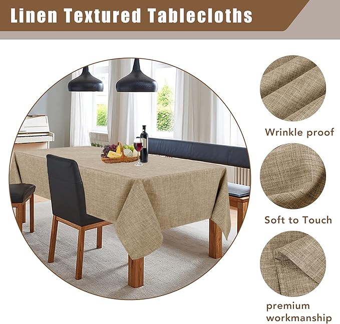 Fitable Linen Textured Rectangle Tablecloth Washable Fabric Faux Burlap Table Cloth for 8 Foot Tables, Holiday Table Cover for Farmhouse, Reception, Kitchen Dining, Party, (Mocha, 54 x 108 Inch)