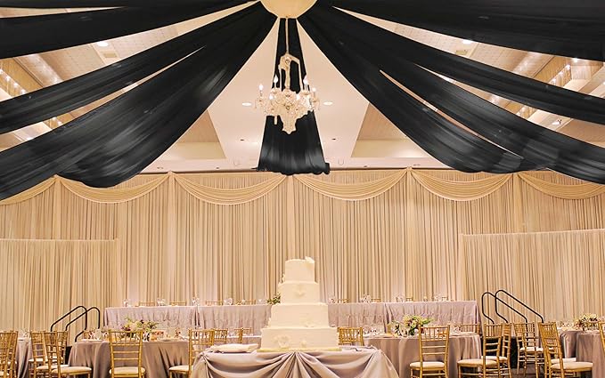 6 Panels Black Ceiling Drapes for Wedding 5ftx40ft Ceiling Drapes Wedding Arch Draping Fabric Cheesecloth Sheer Curtain Romantic Ceiling Decorations for Weddings Party Banquet Ceremony Stage