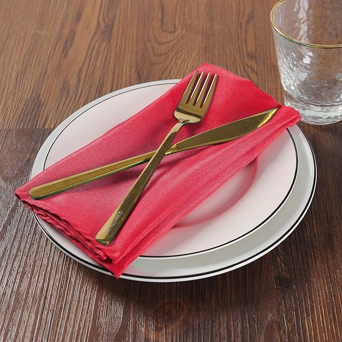 Cloth Napkins 17x17 inch Washable Polyester Dinner Napkins Soft Table Napkins for Wedding Party Dining Banquet(Red,25PCS)