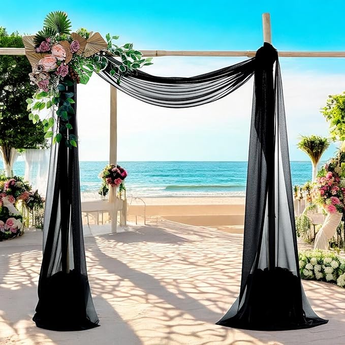 MDS Halloween Chiffon Draping Fabric - 2 Panel, 30" Wide x 75ft Long - Sheer Spooky Arbor & Canopy Drapery for Haunted House Backdrops, Party Ceilings, DIY Costumes & Themed Events - Black