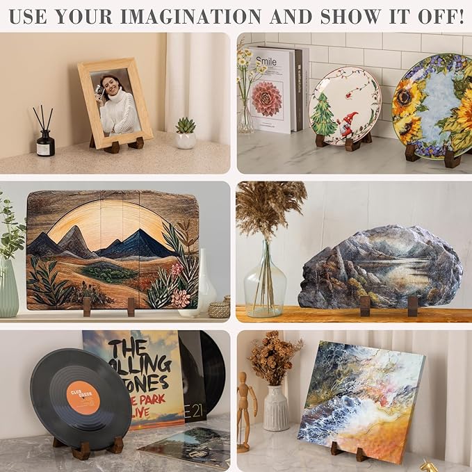 Plate Display Stand, 8 Inch Plate Holder for Displaying, Decorative Picture Frame Dish Photo Plaque Platter Wood Stand