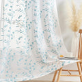 White Embroidery Sheer Curtains White-Blue 95 Inches, Floral Window Treatments Rod Pocket Drapes for Living room, Bedroom, Semi Voile Curtain Panels for Yard, Patio, Villa, Parlor, Set of 2, 52"x 95".