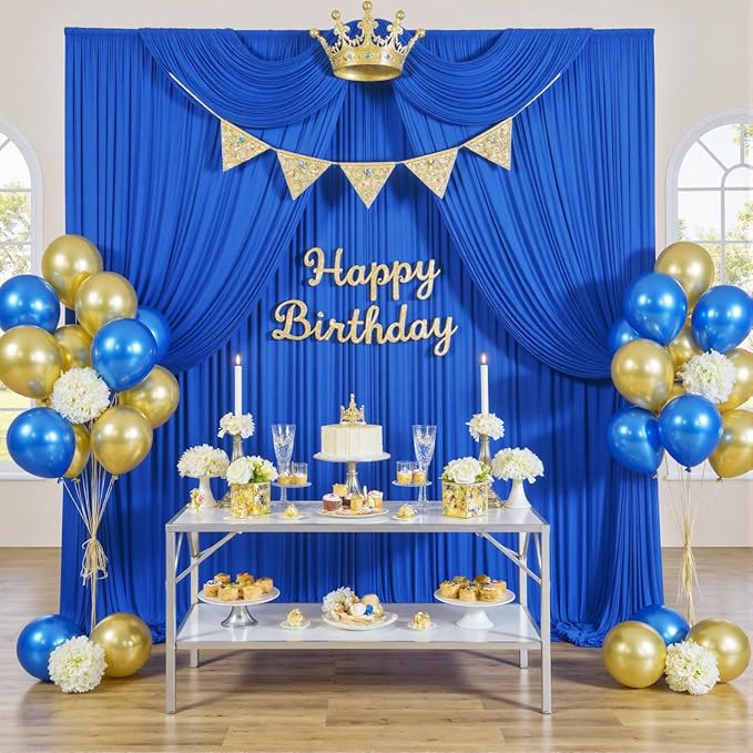 40ftx12ft Wrinkle Free Royal Blue Backdrop Curtain, 8 Panels 12FT Height Royal Blue Wedding Backdrop Drapes, Silky Polyester Back Drop Cloth for Birthday Photography Background Party Backdrop Draping
