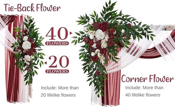 Artificial Rose Wedding Arch Flower Kit, Marsala Silk, 2 Pieces