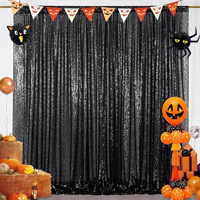 Backdrop Curtain, Black Sequin, 4FT x 8FT Photo Booth Backdrop