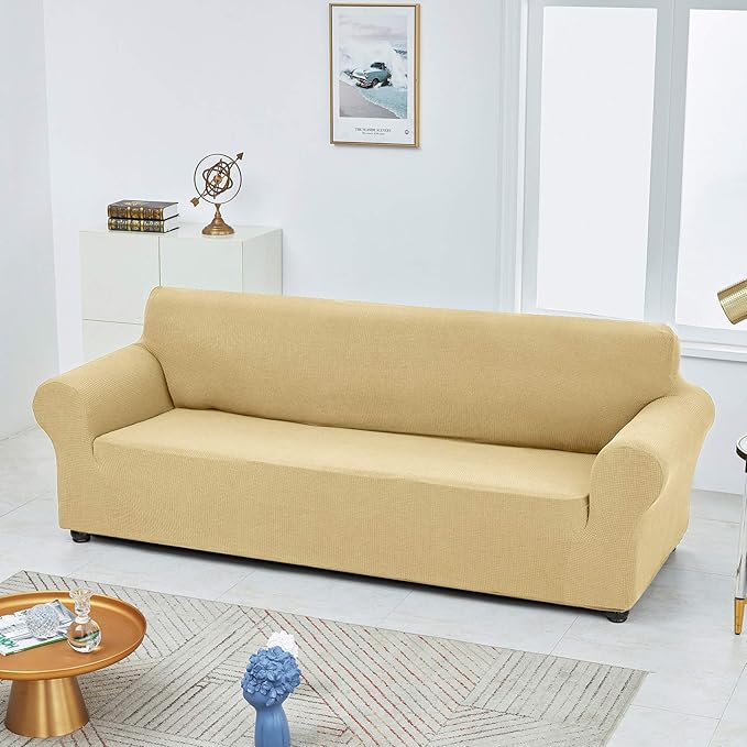 Sofa Slipcover Champagne Stretch Fit, 93% Polyester 7% Spandex