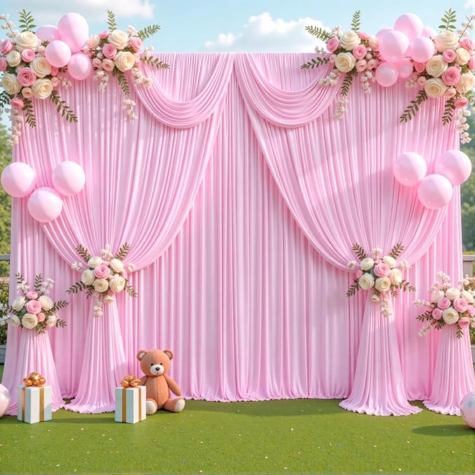 Backdrop Curtain Set, Light Pink, 10 Panels 5 ft x 12 ft