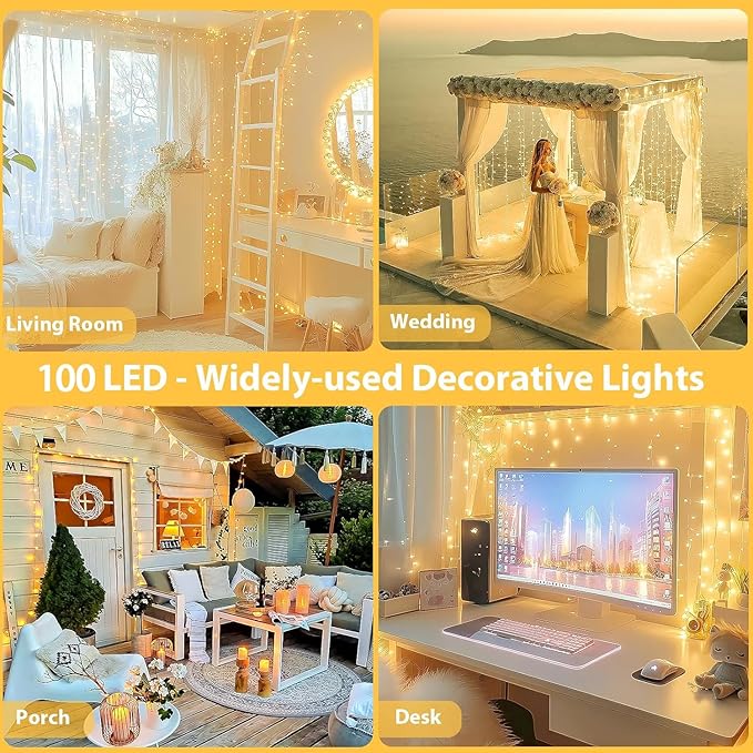 String Lights, 2 Pack 33 ft Warm White LED with Timer and 13 Modes