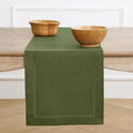 Solino Home Linen Table Runner 60 Inches - 100% Pure Linen Olive Hemstitch Table Runner 14 x 60 Inch Ideal for Dresser and Coffee Tables - Classic Hemstitch - Thanksgiving