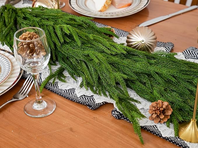 Christmas Garland, 6 Ft Dark Green Norfolk Pine PE Realistic