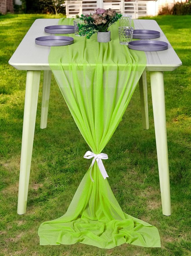 MDS Halloween Chiffon Table Runner - 20 Pack, 29 x 120 Inches, 10ft Each - Sheer Spooky Table Runners for Haunted House Parties, Trick-or-Treat Tables, Witchy Décor, Wedding & Events - Parrot Green
