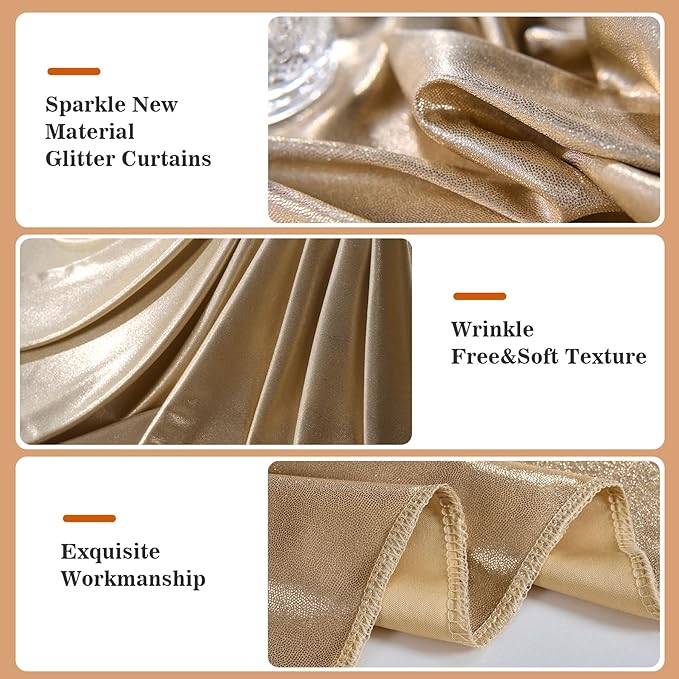 20x10ft Thick Champagne Glitter Backdrop Curtain Panels for Parties, Wrinkle Free Sequin Sparking Photo Backdrop Drapes, 4 Panels 5x10ft Shimmer Back Drop Cloth for Wedding Birthday Photography
