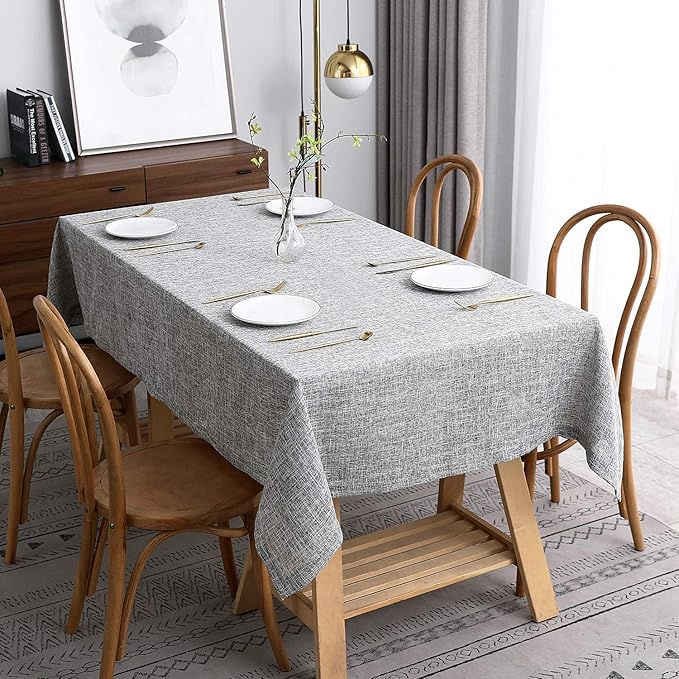 maxmill Flaxy Faux Linen Tablecloth with 2-Tone Slubby Yarn Texture Wrinkle Resistant Anti-Shrink Soft Table Cloth for Kitchen Dining Restaurant Tabletop Rectangle 60 x 120 Inch Light Gray