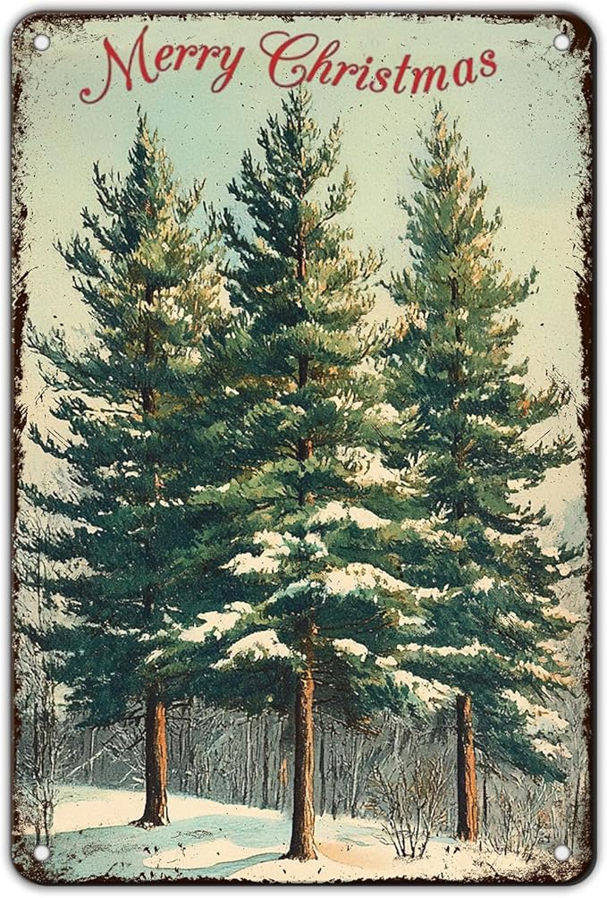 Vintage Christmas Decor Sign Christmas Tree Metal Tin Sign Merry Christmas Retro Tin Sign for Holiday Wall Decor Outdoor Cafe Living Room Bedroom 8x12Inch