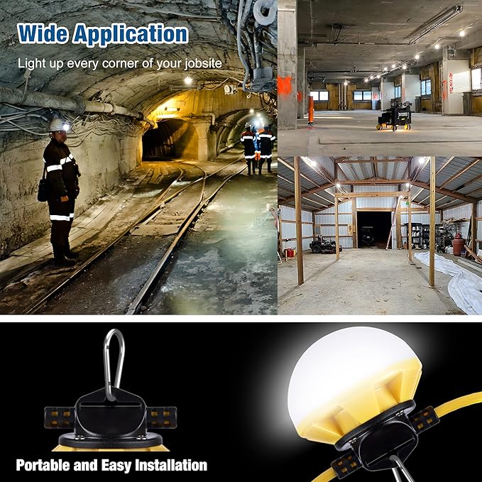 String Lights 50 Ft LED Construction Work Lights, IP65 Waterproof
