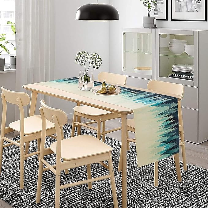 Misty Forest Table Runner,Foggy Blue Forest Landscape Table Runner for Kitchen Dining Table Home Party Decoration 13x120 Inch