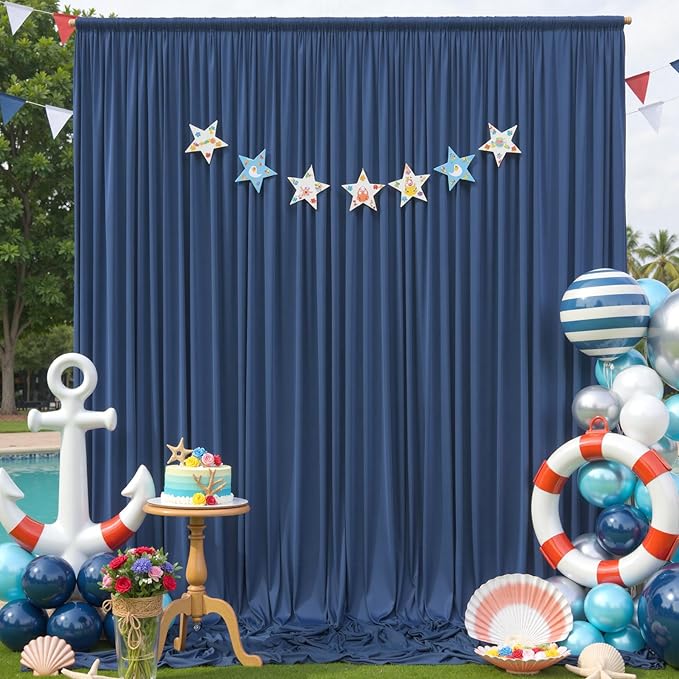 20×12ft Navy Blue Wrinkle Free Backdrop Curtain for Wedding Parties, 4 Panels 5×12ft Long Soft Silky Polyester Backdrop Drapes Photo Back Drop Curtains for Birthday Photography Background Cloth
