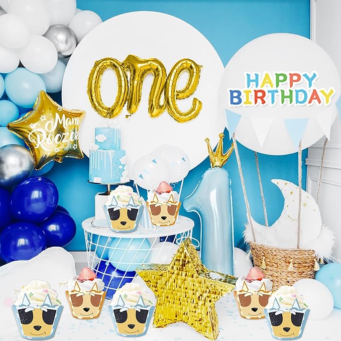 Cartoon Blue Dog Cupcake Wrappers 20pcs Dog Family Cupcake Liners Baking Cups for Blue Dog Theme Birthday Party Supplies Baby Shower Decorations