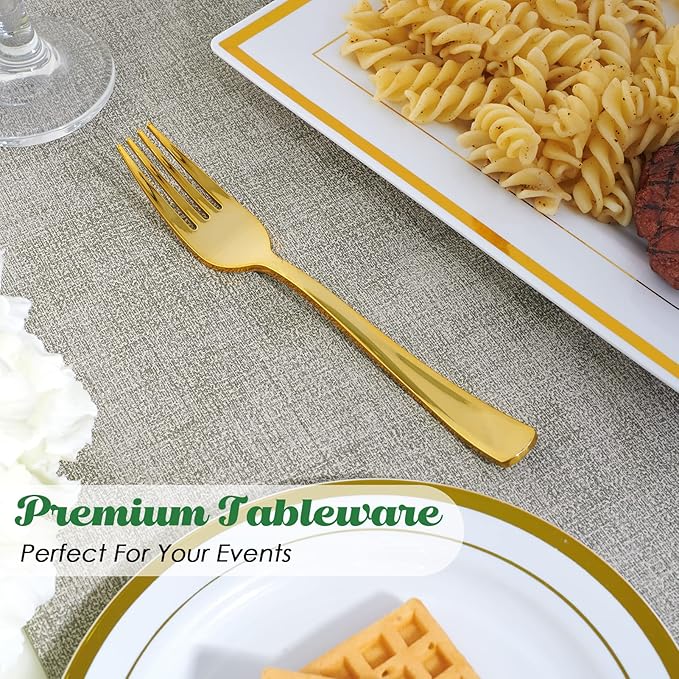 Disposable Plastic Forks, 300 Count Gold Heavy-Duty, 7.4 Inch