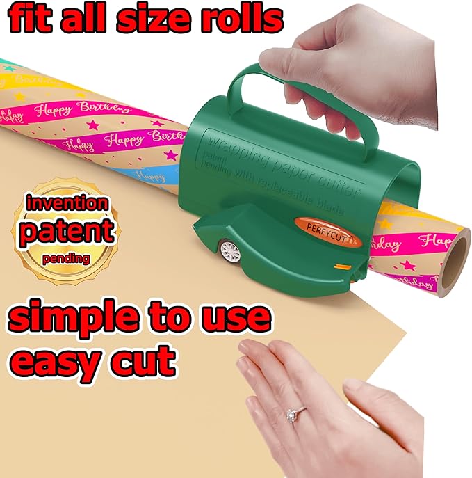 Wrapping Paper Roll Cutter Tool with 3 pcs Replaceable Blade Kit Gift Wrapping Paper Cutter for Christmas and Birthday Wrapping Paper Gift Wrap Cutter Holder Tube Slicing Trimming.