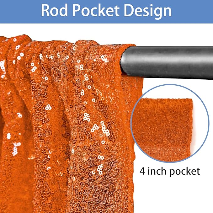Orange Sequin Photo Backdrop Panels, 2 x 8 FT, Pack of 4, Lightweight Glitter