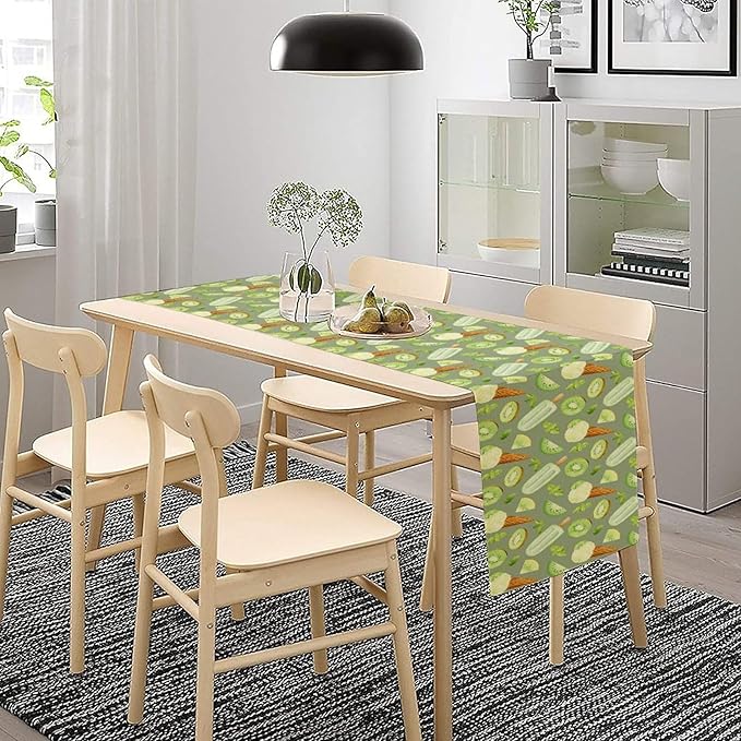 Summer Ice Cream Popsicles Table Runner, Watercolor Green Kiwi Seasonal Fruit Sweet Dessert Dinner Runner for Party Holiday Home Kitchen Dining Table Decor 13"x36"