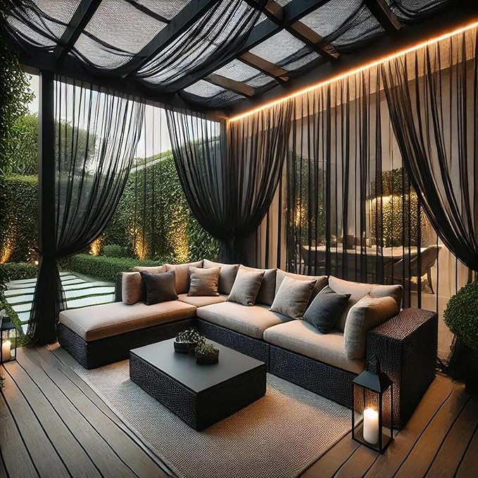 Outdoor Curtains, Black Mesh Panels, Waterproof, 2 Pack