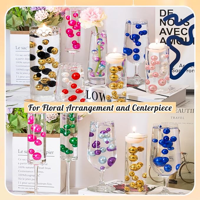 300Pcs Pearl Vase Filler, Ivory No Hole Faux Pearl Beads for Centerpieces Vases, Candle Centerpieces, Wedding Birthday Party Home Decor 8/10/14/20mm