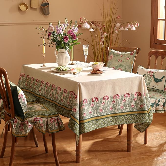 Tablecloth 67x118 Inch Rectangular Green Linen-Blend Polyester