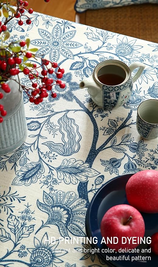 Rectangular Tablecloth, 55 x 79 Inch Linen-Polyester Blend in Blue