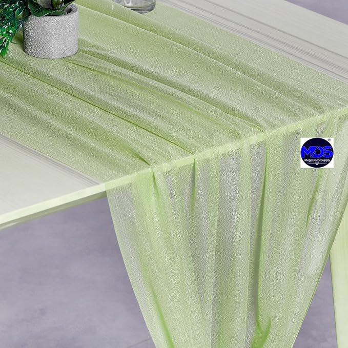 MDS Halloween Chiffon Table Runner - 15 Pack, 29 x 120 Inches, 10ft Each - Sheer Spooky Table Runners for Haunted House Parties, Trick-or-Treat Tables, Witchy Décor, Wedding & Events - Sage Green
