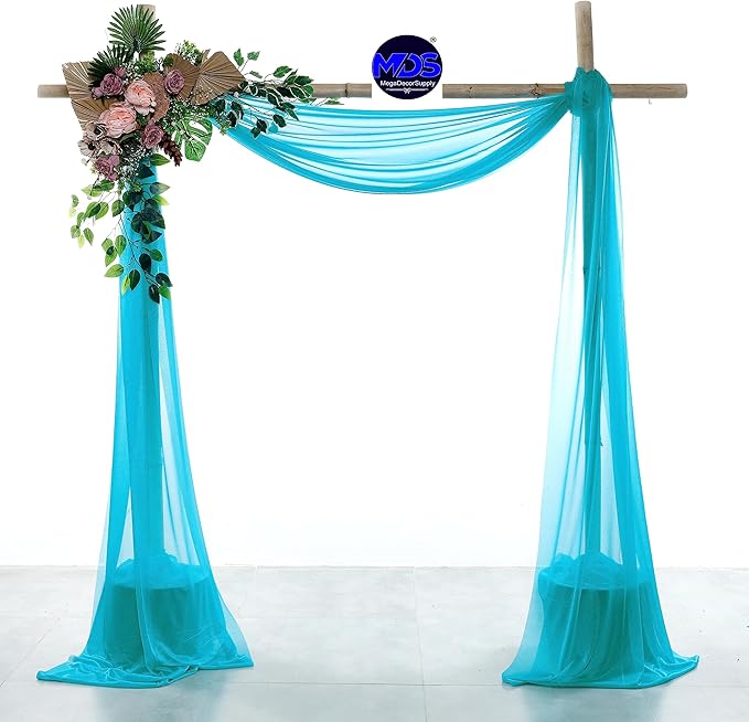 MDS Halloween Chiffon Draping Fabric - 2 Panel, 30" Wide x 30ft Long - Sheer Spooky Arbor & Canopy Drapery for Haunted House Backdrops, Party Ceilings, DIY Costumes & Themed Events - Peacock Blue